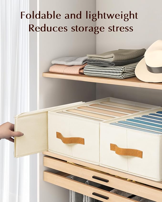Homsorout Clothes Organizers and Storage - 4/5/7 Grids Fabric Jeans Organizer with Handles, Foldable Closet Organizers Divide