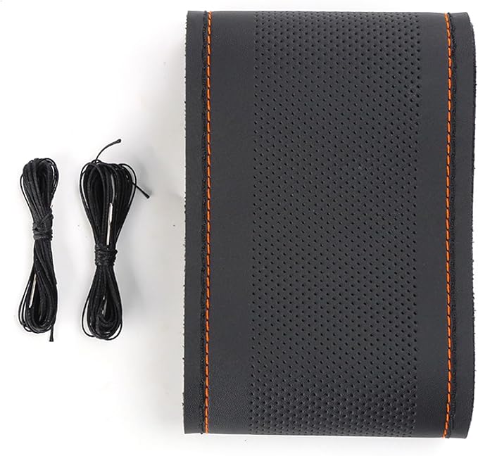 Pack-1 Leather Steering Wheel Cover, Universal Non-Slip Stitch On Wrap, DIY Car Wheel Cover Protector with Needle and Thread 