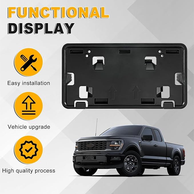 Front Bumper License Plate Frame Bracket Compatible with Ford F-150 3.5L V6 5.0L V8 2024 2025, Black License Frame Holder Mou