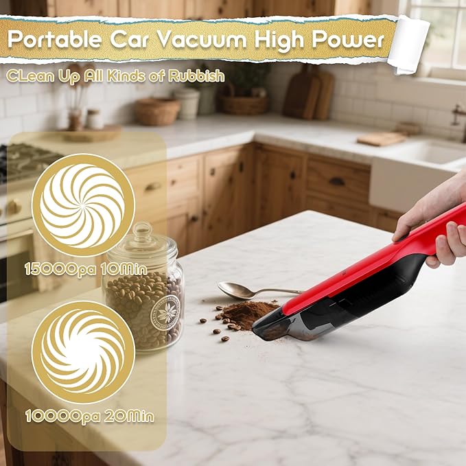 Handheld Vacuum Cordless,15KPA High Power Suction,USB Quick Charge,Car Vacuum Cleaner with Storage Dock,Lightweight Rechargea