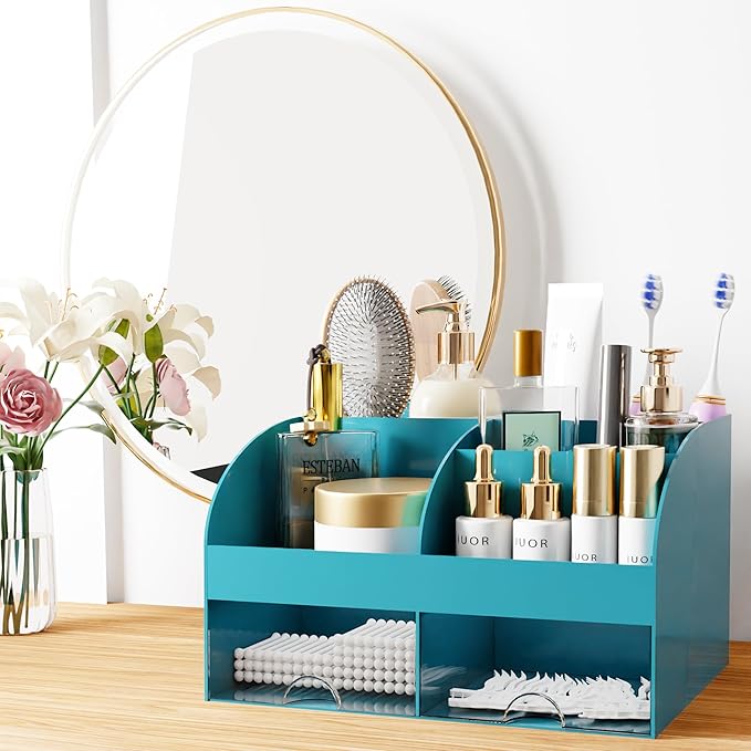 Makeup Organizer with Drawers, Cosmetic Storage for Dresser Vanity and Bathroom Countertop, Beauty Holder for Lipstick Brush,
