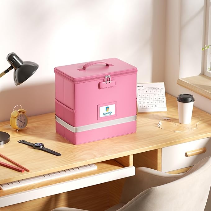 Fireproof File Box with Lock, Document Box Storage Organizer, Suitable for Hanging File Folders in Letter Size, Collapsible F