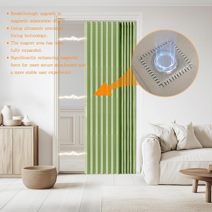 Jilron Accordian Door Curtain, 100% Blackout Folding Magnetic Doorway Curtains,Linen Style Closet Doors,for Room Divider,Priv