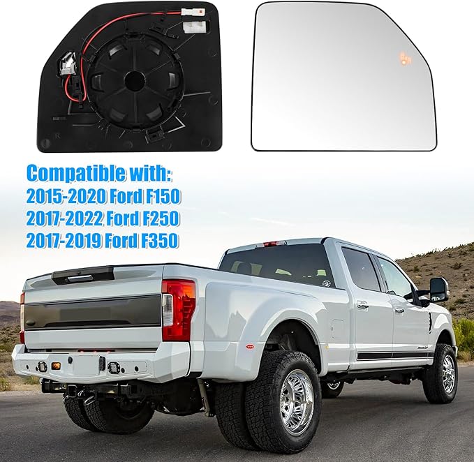 Compatible with Ford F150 2015-2020, F250 2017-2022, F350 2017-2019, Passenger Right Side Mirror Glass, Heated Blind Spot Lens Mirror with Backing Plate