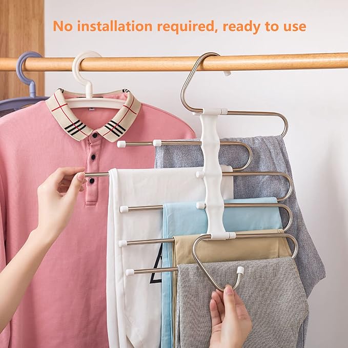 Upgrade Azeroth Pants Hangers 4 Pack Space Saving S-Type Stainless Steel Clothes Pants Hangers,Anti-Slip Design,Clothes Close