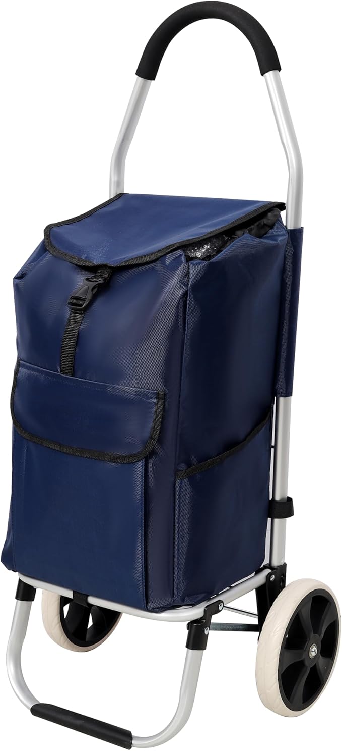 【LuckyNote】 Shopping Trolley with Wheels,Trolley Black Foldable Shopping Cart,Removable Shopping Oxford Waterproof Bag (Blue)