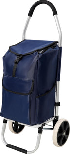 【LuckyNote】 Shopping Trolley with Wheels,Trolley Black Foldable Shopping Cart,Removable Shopping Oxford Waterproof Bag (Blue)