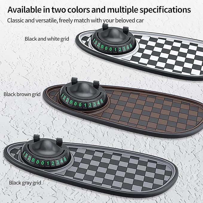 Multifunctional Car Dashboard Organizer - Anti-Slip Phone Holder with 360° Rotation, Parking Number Pad & Storage for Sunglas