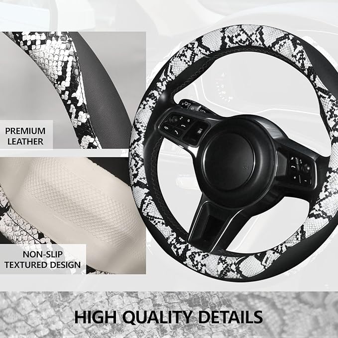 ZHOL Snake Skin Steering Wheel Cover, Breathable Microfiber Leather Universal 14.5-15 inch, Anti-Slip Car Steering Wheel Prot