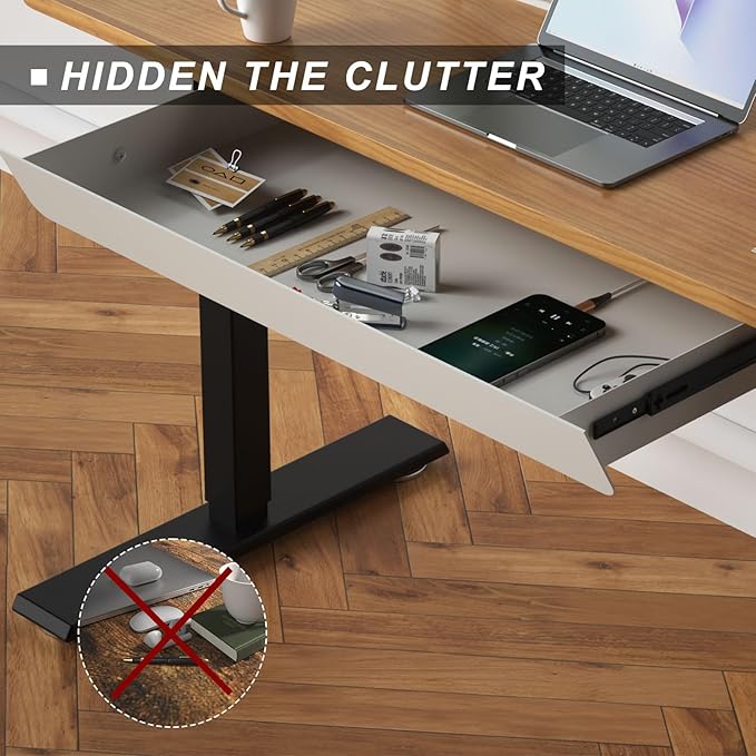 White Large Under Desk Mounted Sliding Drawer with 2 Cable Hole and 60 Degree Tilt Panel to Pull Out, 22.4'' Long & 9.2'' dee