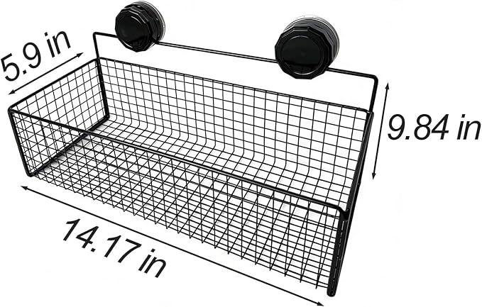 Wall Mounted Wire Basket, Black Metal Storage Organizer with Suction Cups for Kitchen Bathroom
