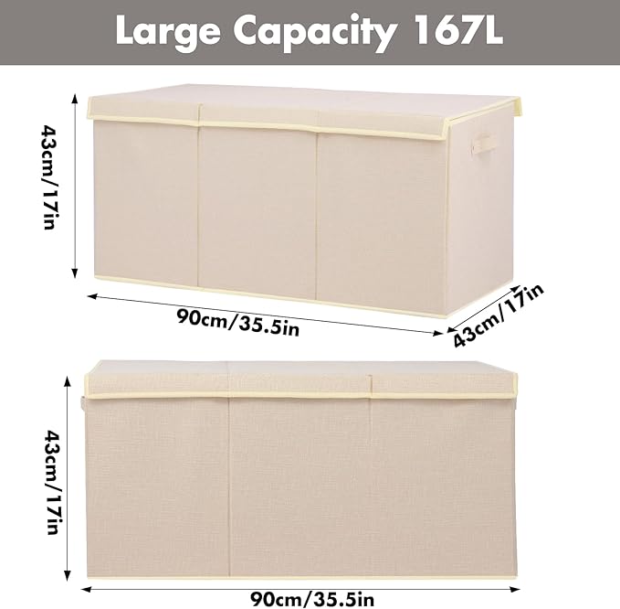 Extra Large Toy Box 167L, Sturdy Toy Storage Chest Organizer Bin Baskets with 2 Removable Divider for Boys, Girls, Kids, Nurs