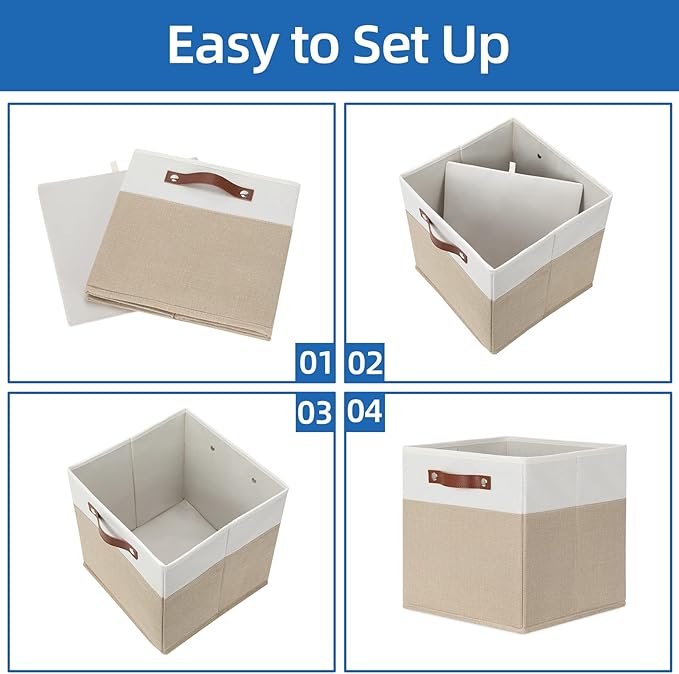 Temary Fabric Storage Cubes - 12 Inch Collapsible Bins (4Pack) - Empty Gift Baskets for Organizing Shelves, Closets, Nursery 