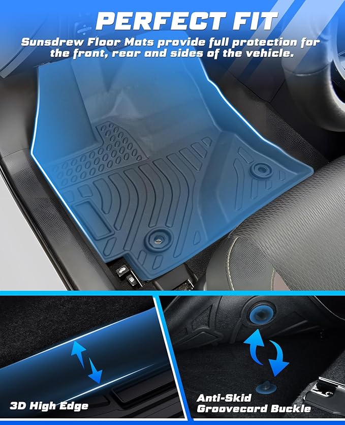 Sunsdrew Floor Mats for Toyota Corolla Sedan 2014-2019 (Not for Hatchback), All Weather Car Mats 2 Rows Floor Liners for Corolla Accessories, TPE Rubber Raised Edge