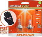 SYLVANIA - H7 SilverStar Ultra plus Free Installation Gloves - High Performance Halogen Headlight Bulb, High Beam, Low Beam, 