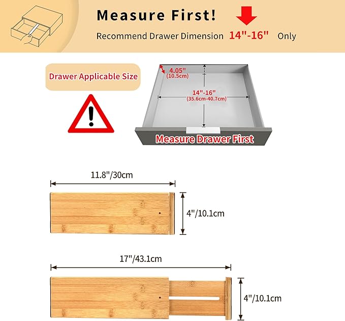 Utoplike Bamboo Dresser Drawer Dividers, 4'' High Adjustable Drawer Organizers for Clothing, Spring Loaded, Works in Kitchen,