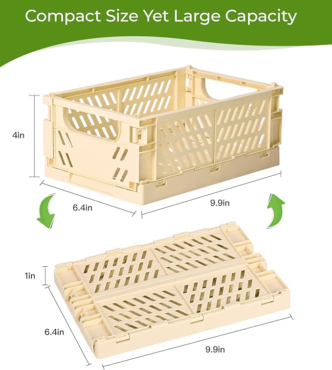 HUUSMOT 2-Pack Small Pastel Plastic Storage Baskets, Collapsible Crates for Organizing, Space-Saving Mini Bins for Classroom,