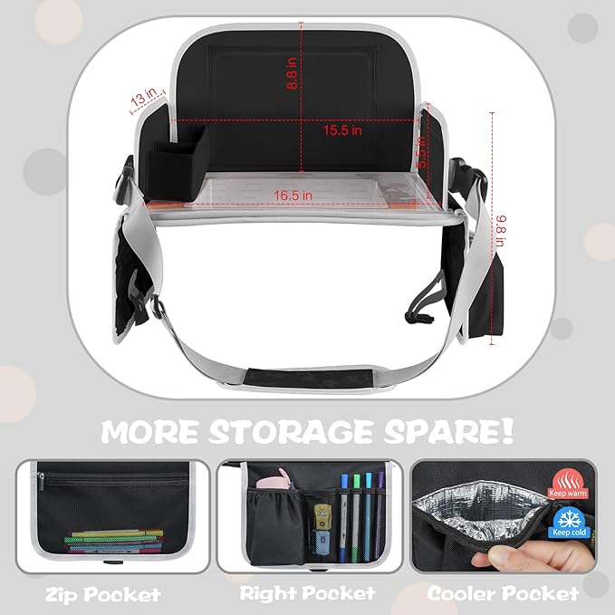 MENZOKE Kids Travel Tray for Toddler Car Seat, Toddler Gift for Boy Activities with Dry Erase Board & iPad Holder Stand, Road