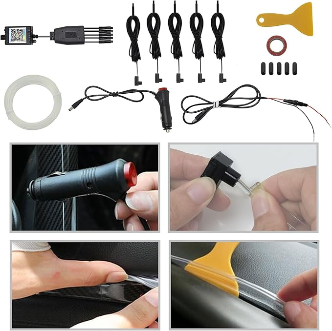 Upgraded 6-in-1 Car Ambient Lighting Kit, 315-inch Pre-Threaded Fiber Optic, APP & Remote Control, 16 Million Colors, Music Sync, High Brightness LED Interior Lights for Cars, Trucks, SUV
