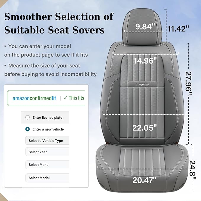 Coverado Car Seat Covers Full Set, Seat Covers for Cars,Gray Car Seat Cover, Waterproof Car Seat Protector, 5 Pieces Nappa Ca