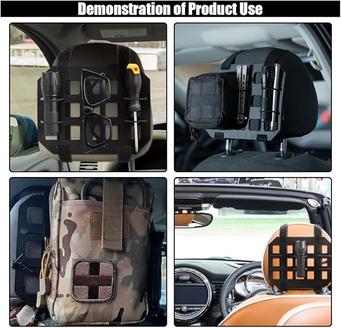 Car Headrest Organizer Rigid MOLLE Panel, Tactical Gear Seat Back Organizer, EDC Pouch Tool Gadget Holder, Backpack Insert Panel for Truck Equipment Mount Plate Modular Storage Shelf (Headrest Panel)