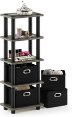 FURINNO Turn-N-Tube LACi 4-Bins System Rack, French Oak Grey/Black