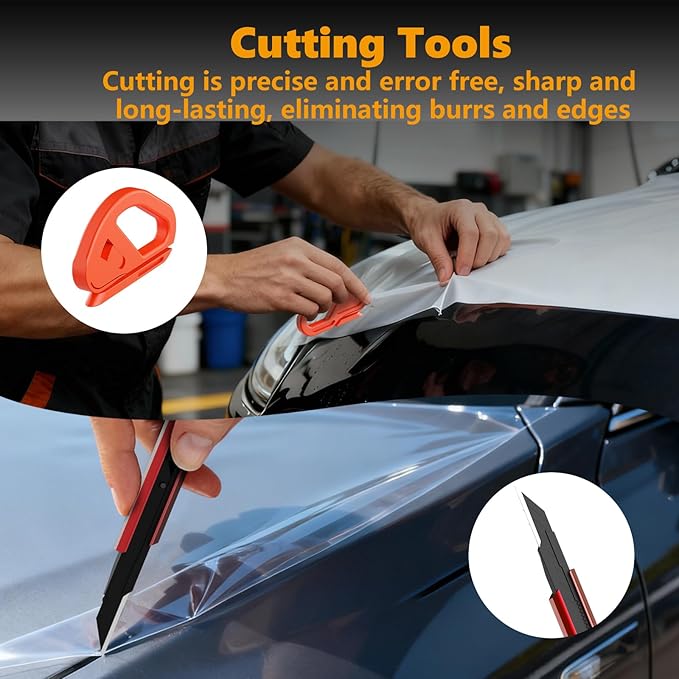 Window Tint Kit Vinyl Wrap Tool Kit Professional Film Car Wrapping Tools Includes Magnet Holders, Felt Squeegees, Plastic Scrapers, Cutting Knives, and Storage Bag