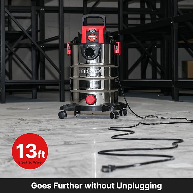 Shop-Vac 6.5 Gallon 4.0 HP Wet/Dry Vacuum with Blower Function, Stainless Steel Tank, Portable Shop Vacuum with Wheels, Inclu