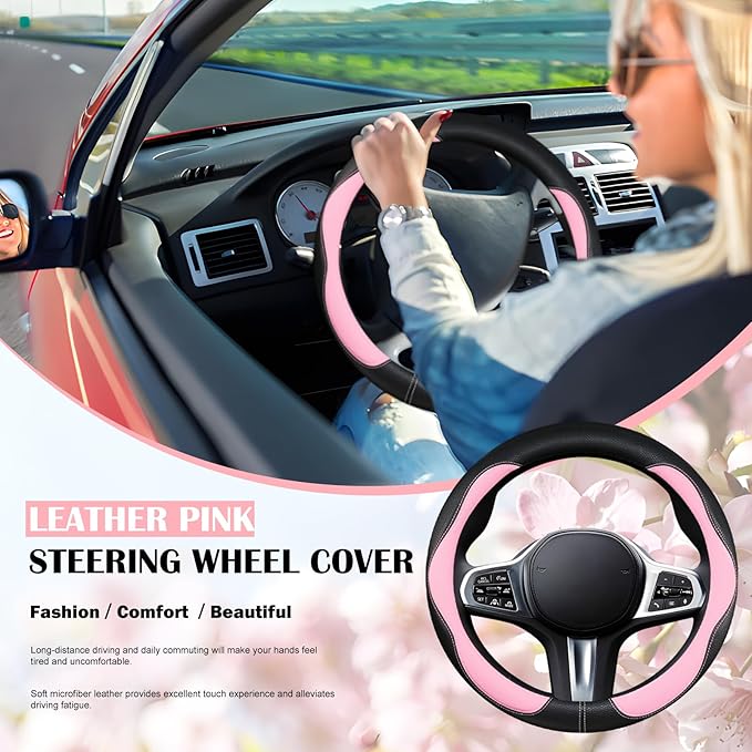 SuperKaKa Car Steering Wheel Cover 2025, Universal Auto PU Cute Breathable Slip-Proof Comfort Imitation Leather Protector Car