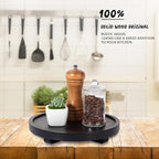 Round Decorative Tray Wood Bathroom Counter Organizer Farmhouse Kitchen Decor Wooden Riser for Soap Dish, Perfume, Candle, Sp