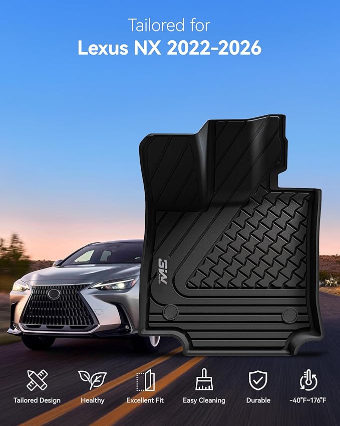 3W Floor Mats Fit 2022-2024 2025 2026 Lexus NX/NX250/NX350 (Not for Hybrid), TPE All Weather Custom Fit Floor Liner for Lexus NX, 1st & 2nd Row Car Mats, Black