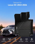 3W Floor Mats Fit 2022-2024 2025 2026 Lexus NX/NX250/NX350 (Not for Hybrid), TPE All Weather Custom Fit Floor Liner for Lexus NX, 1st & 2nd Row Car Mats, Black