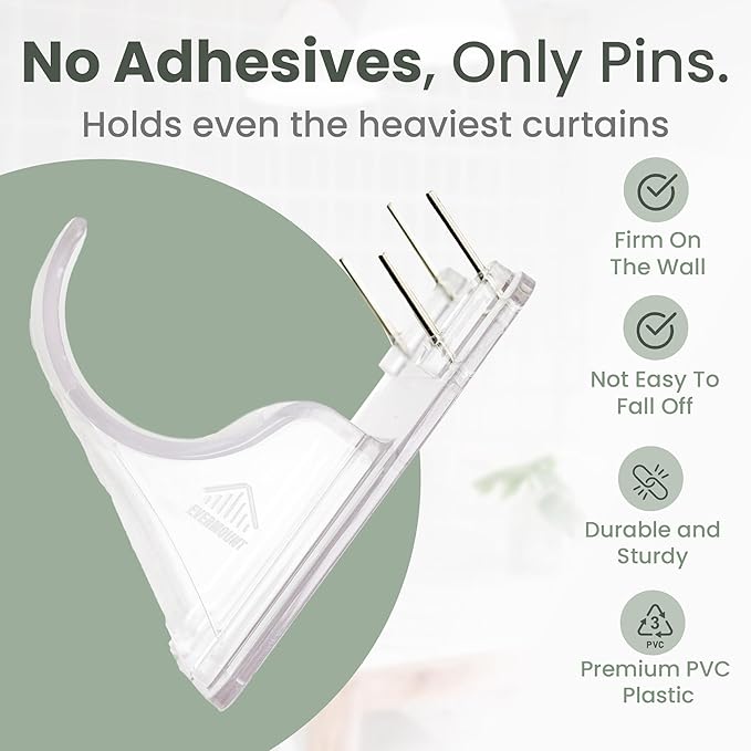 No Adhesive Heavy Duty Curtain Rod Holders with Wide Hook, 5X Stronger Than Adhesive Curtain Rod Hooks,Tension Curtain Rod Br