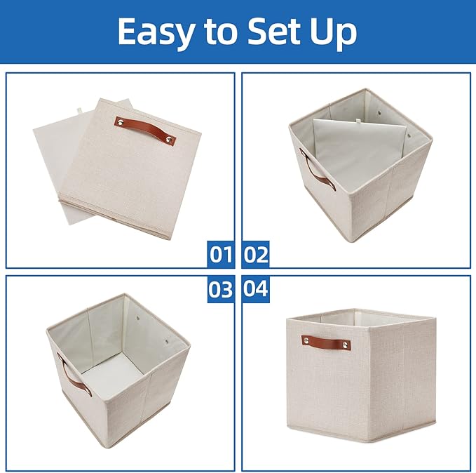 Temary 11x11 Storage Cubes Fabric Storage Cubes Storage Bins with Dual Leather Handles Canvas Storage Boxes for Organizing Ho