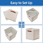 Temary 11x11 Storage Cubes Fabric Storage Cubes Storage Bins with Dual Leather Handles Canvas Storage Boxes for Organizing Ho