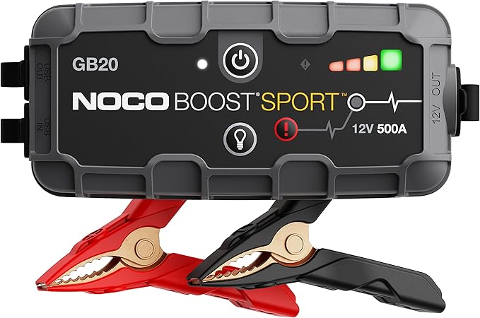 NOCO Boost GB20: 500A UltraSafe Jump Starter - 12V Lithium Battery Booster Pack, Portable Jump Box, Power Bank & Jumper