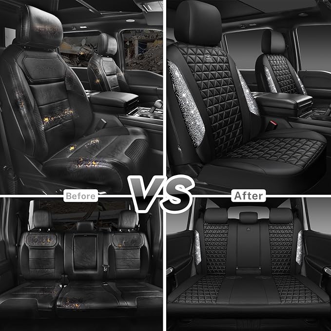 CAR PASS Bling Diamond Leather Car Seat Covers Full Seats Interior Sets, Waterproof Shining Glitter Sparkly Crystal Universal