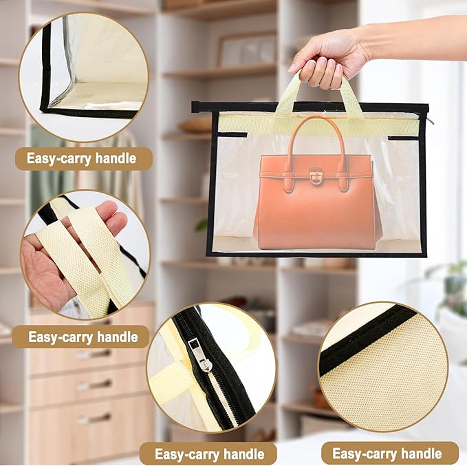 8 Pack Dust Bags for Handbags, Purse Storage Organizer for Closet, Clear Handbag Storage Organizer, Hanging Dust Cover Bag wi