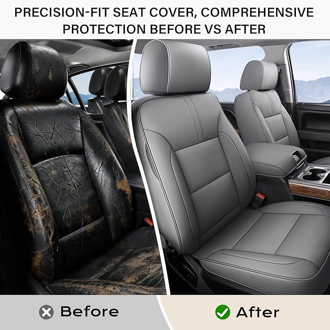 Coverado Chevy Silverado Seat Covers, Faux Leather Seat Covers Fit for Chevy Silverado GMC Sierra 2007-2026 1500, 2015-2026 2