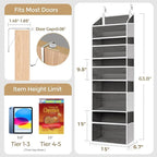 5 Tiers Over Door Organizer with 10 Mesh Side Pockets, 44 lbs Weight Capacity Hanging Storage Organizer with Clear Window Kid