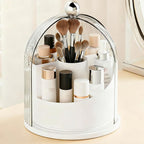 ONXE Makeup Brush Holder Organizer with Lid,360° Rotating Makeup Organizer Countertop,5 Compartments Make Up Brush Organizers