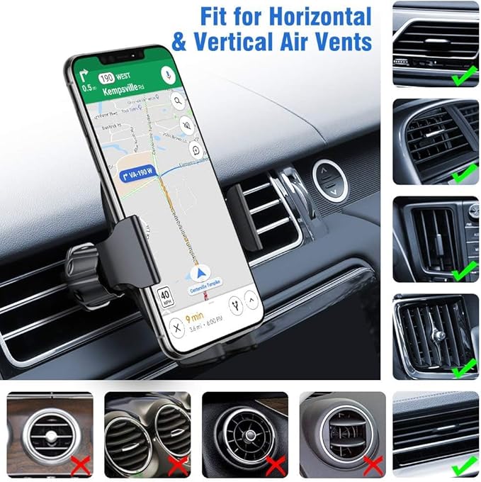 Miracase Phone Holders for Your Car with Metal Hook Clip, Air Vent Cell Phone Car Mount, Hands Free Universal Automobile Cradle Fit for iPhone Android and All Smartphones, Classic Black