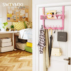 SWTYMIKI Over The Door Hook with 16 Hooks & Mesh Baskets - Heavy Duty Over The Door Organizer Hanger for Towels, Coats, Cloth