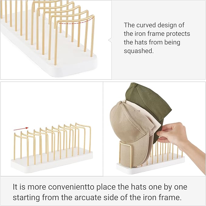 Mkono Hat Organizer for Baseball Caps, Hat Holder for 10 Baseball Caps, Tabletop Hat Rack Stand Storage Display Cap Organizer