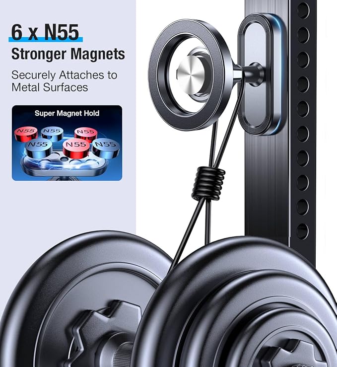 Coolpow Dual Magnetic Phone Holder for Gym Mag Safe Phone Holder【Strong Magnet】 Gym Phone Holder Camera Mount for Gym Accessories for Women Attach to Metal Surface with iPhone 17 Pro Max 16 15 14 13