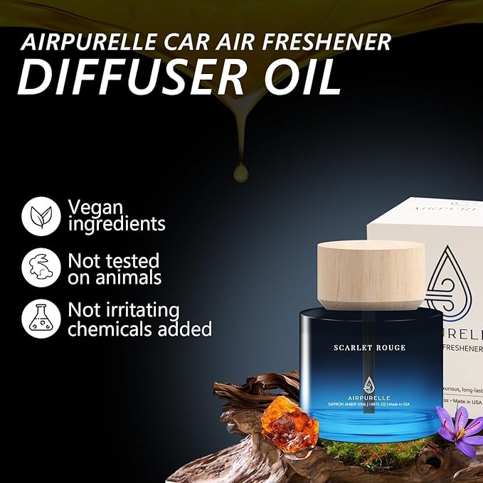 Car Air Freshener 50ML (1.7 FL OZ) Car Air Fresheners Perfume - Saffron Amber Fragrance Oil Air Diffuser for Car, 180+ days L