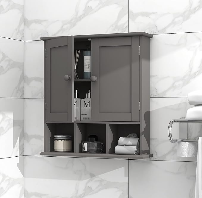TaoHFE Grey Bathroom Cabinet,Bathroom Wall Cabinet with 2 Door Adjustable Shelves,Over The Toilet Storage Cabinet,Bathroom Ca