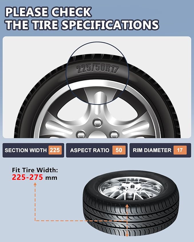 SCITOO 225-275mm Snow Chains for Car Pickup Trucks SUV,8 Pack Quick Easy Installation Tire Traction Chain,Portable Reusable A