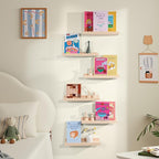 NEXHOME PRO Nursery Book Shelves, 6-Pack Solid Pine Wood Floating Shelves for Wall Kids, Wall Mounted Shelves for Bedroom/Liv