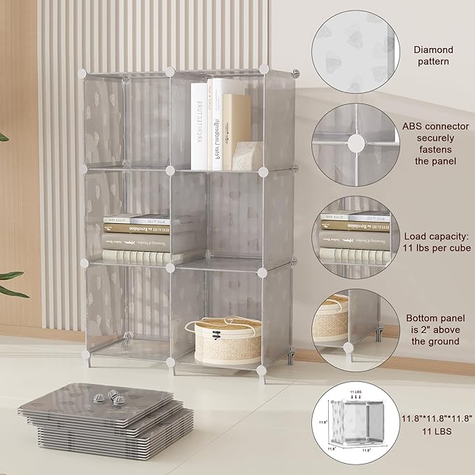 UNKU Cube Storage Organizer, 3 Cube Closet Organizer Storage Shelves, DIY Stackable Bookcase, Clothes Organizer Shelf for Clo